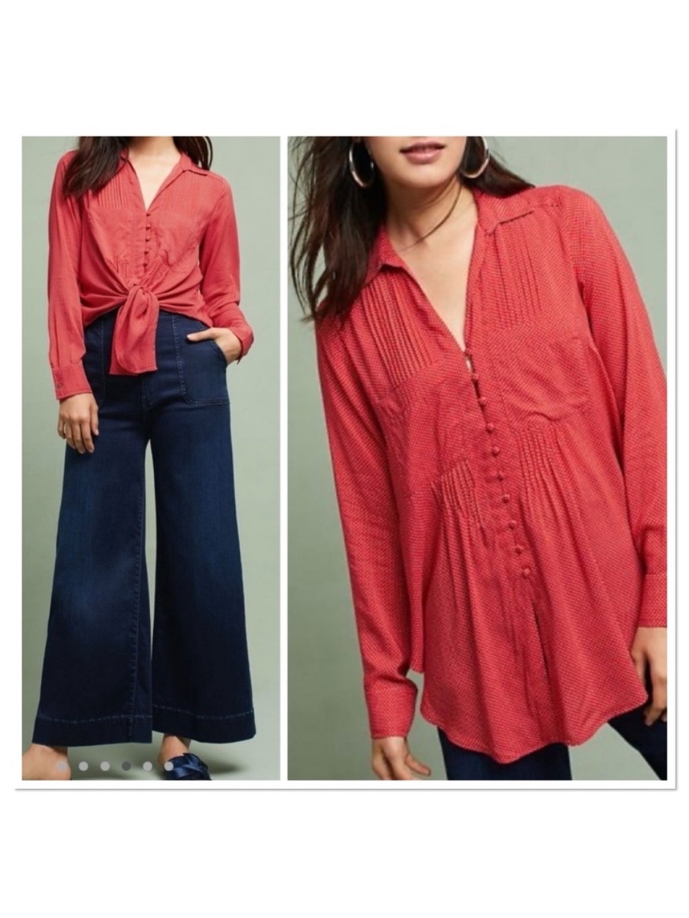 Anthropologie Maeve Matilda Polka Dot Blouse Button‎ Front Red White Size S